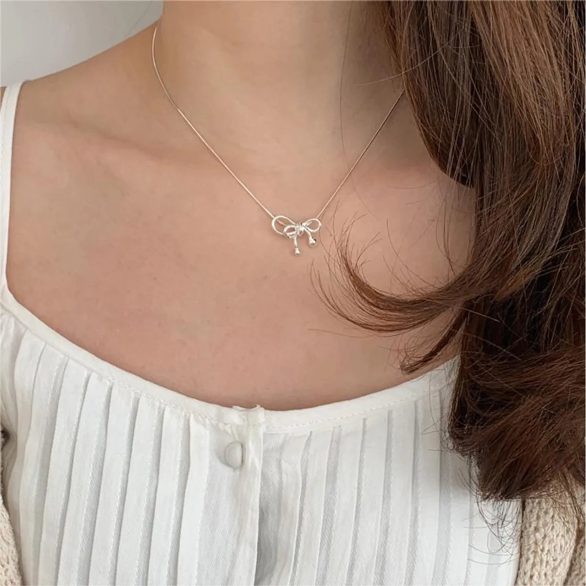 Necklaces Size Guide-Sterling Silver Casual Chain Geometric Bow Knot Pendant Necklace