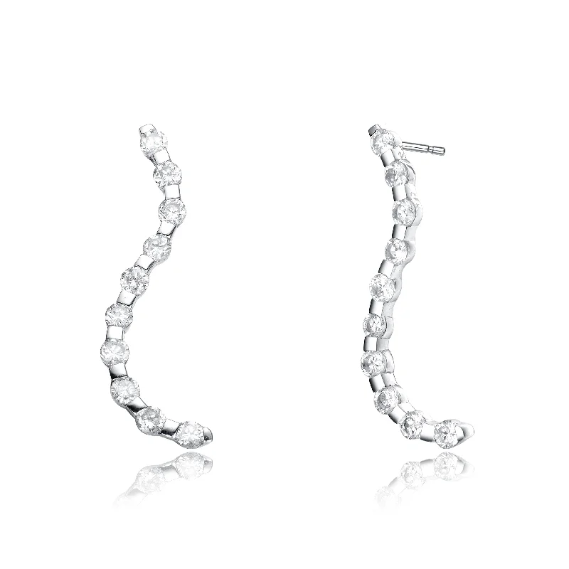 Best Slim Earrings-Sterling Silver Clear Cubic Zirconia Curve Earrings