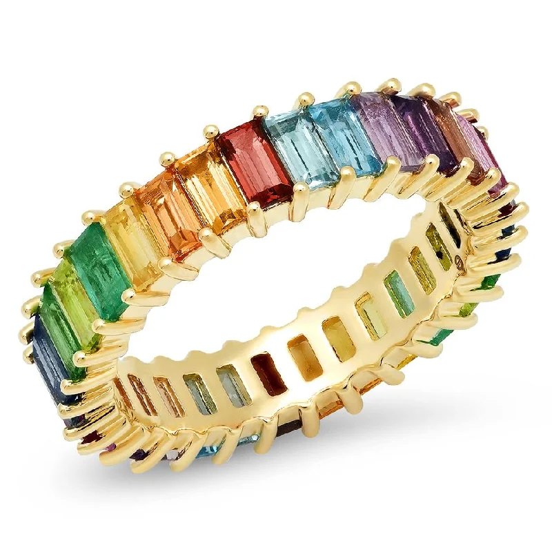 Rings For Solo Time-Multi Colored Gemstone Vertical Baguette Eternity Band Ring