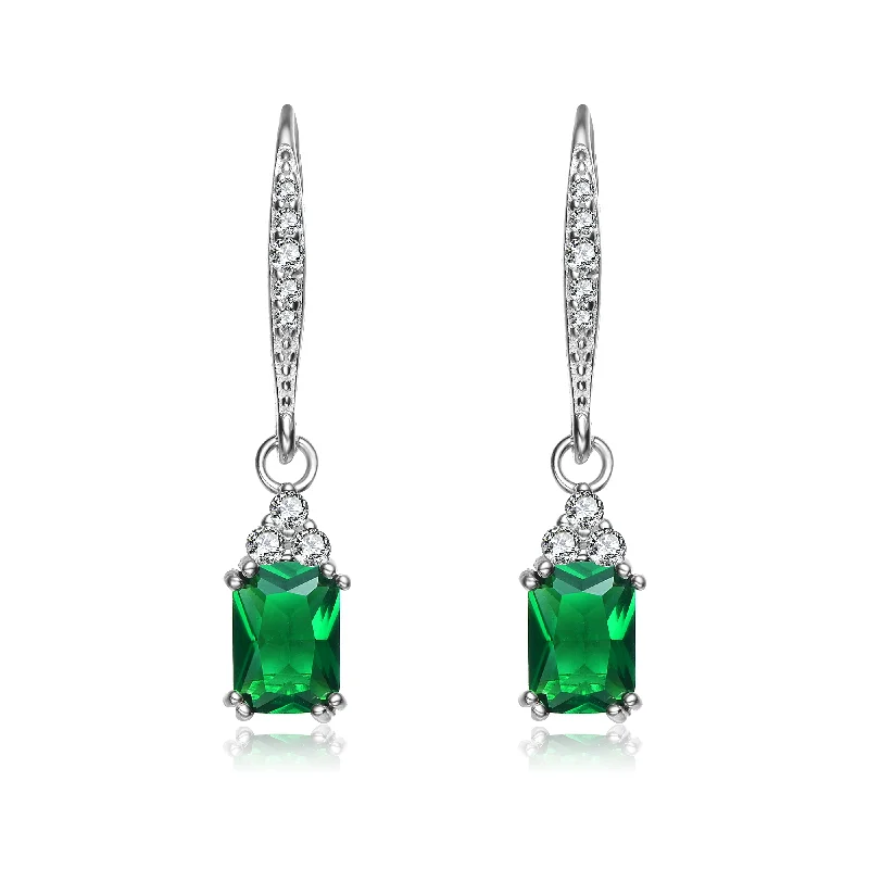 Earrings Stone Choices-Sterling Silver Classic Cubic Zirconia Dangle Earring