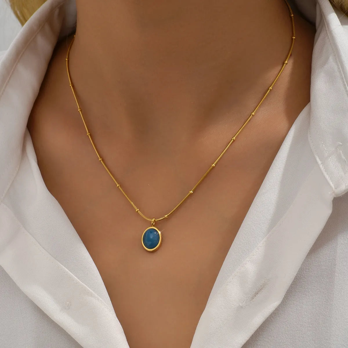 Necklaces For Loud Charm-Elegant Retro Geometric Round Dots Oval Titanium Steel Plating Inlay Artificial Gemstones 18k Gold Plated Pendant Necklace