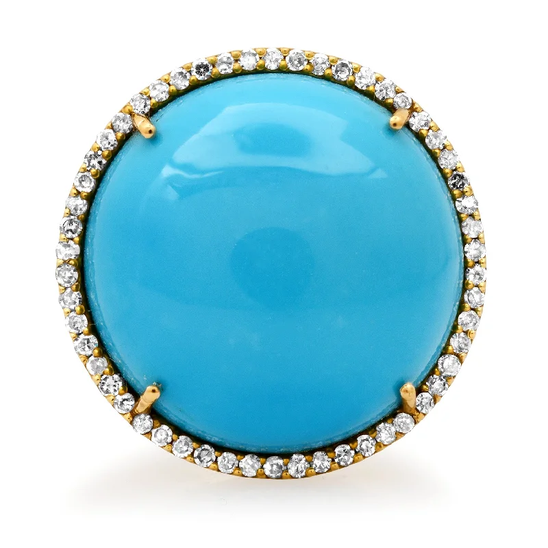 Rings For Grandmas-Medium Round Turquoise with Diamond Border Ring