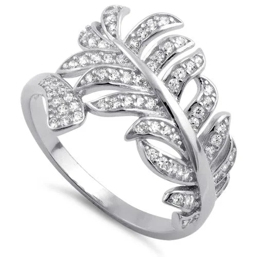 Rings For Young Adults-Sterling Silver Leaf Clear CZ Ring