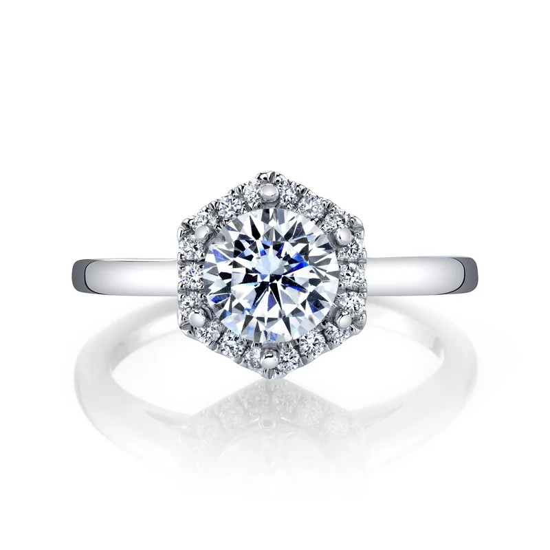 Best Thick Rings-Solitaire Ring Setting with Hexagon Diamond Halo