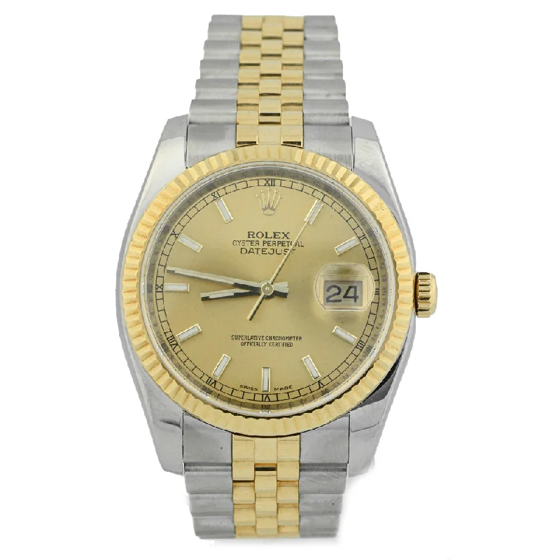 Watches With Digital Displays-Rolex Datejust 36mm Champagne Dial Watch Ref# 116233