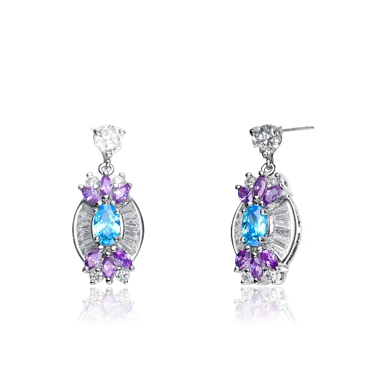 Earrings For Tough Wear-Sterling Silver Cubic Zirconia Dual Color Teardrop Earrings