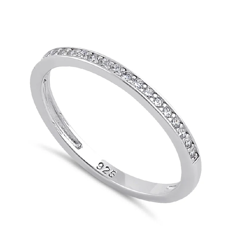 Rings Trend Reviews-Sterling Silver Clear CZ Thin Band Ring