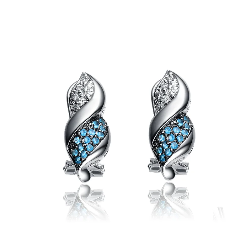 Earrings For City Fun-Sterling Silver Cubic Zirconia Blue Spiral Earrings