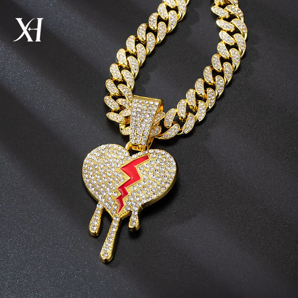 Necklaces Hot Picks-Hip-Hop Heart Shape Zinc Alloy Rhinestones Unisex Pendant Necklace