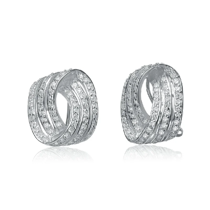 Earrings For Holiday Gifts-Pompidou Triple Interlaced CZ Silver Earring