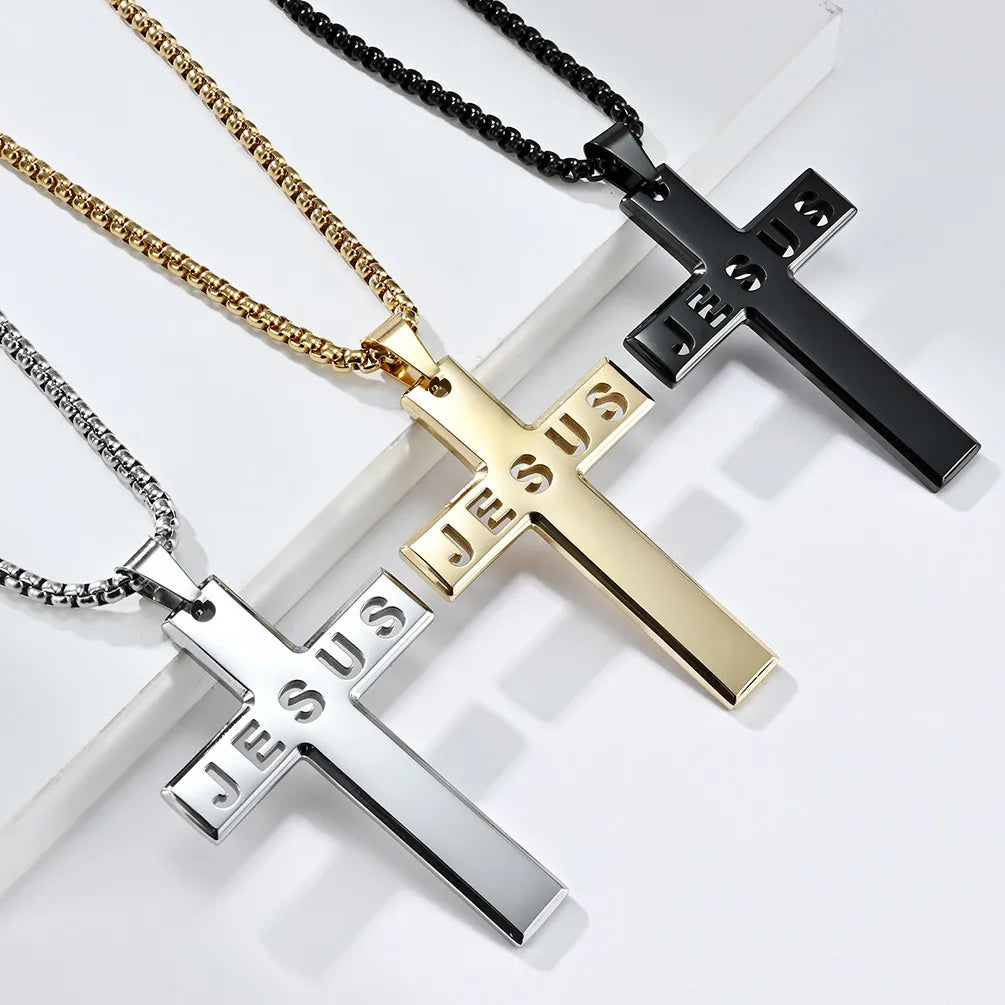 Necklaces Shine Guide-Casual Simple Style Cross Letter 304 Stainless Steel Hollow Out 18K Gold Plated Unisex Pendant Necklace