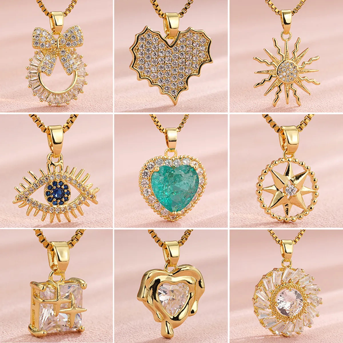 Upcycled Necklaces-Vintage Style Heart Shape Flower Bow Knot Stainless Steel Copper Plating Inlay Zircon 18k Gold Plated Gold Plated Pendant Necklace