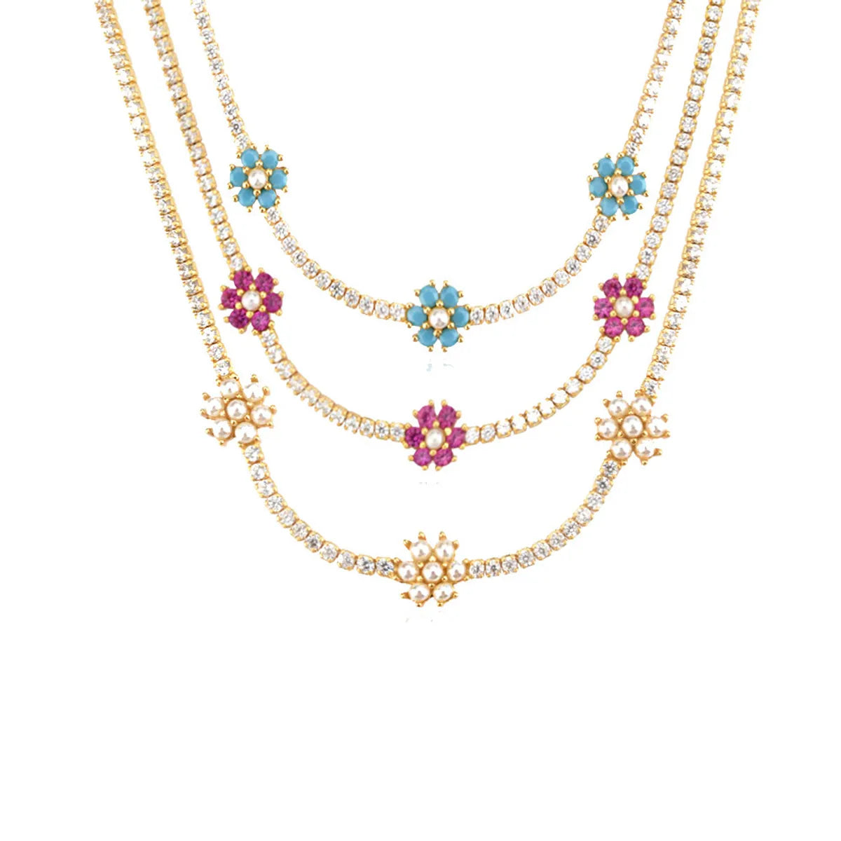 Necklaces For Fresh Trends-Sterling Silver 18K Gold Plated Simple Style Flower Inlay Artificial Pearls Zircon Necklace