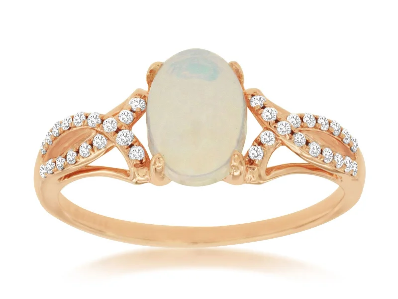 Rings For Bare Looks-14k Rose Gold Opal and Diamond Ring