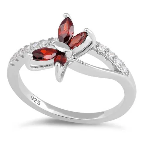 Max Glow Rings-Sterling Silver Butterfly Garnet CZ Ring