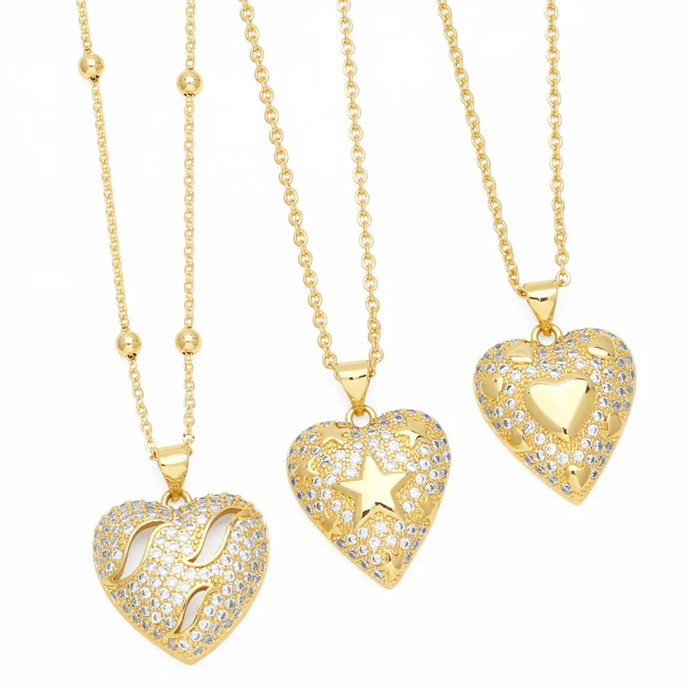 Necklaces With Platinum Glow-Elegant Streetwear Heart Shape Copper 18k Gold Plated Zircon Pendant Necklace In Bulk