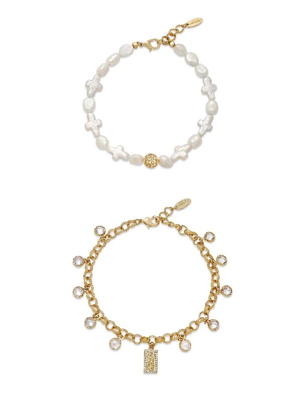 Bracelets For Tight Fit-Faithful Pearl and Chain Bracelet Set