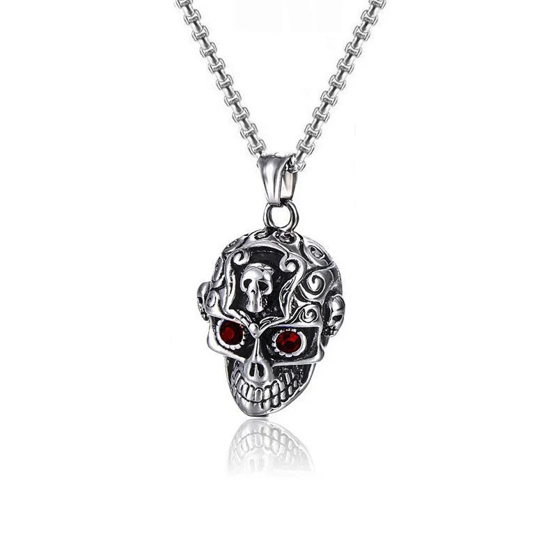 Pattern Skull Pendant Necklace-Red Eye