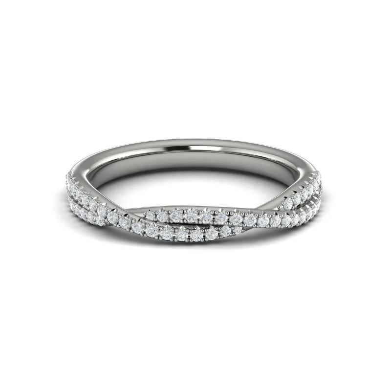 Rings With Satin Look-Diamond Closed Braided Band in 14K White Gold