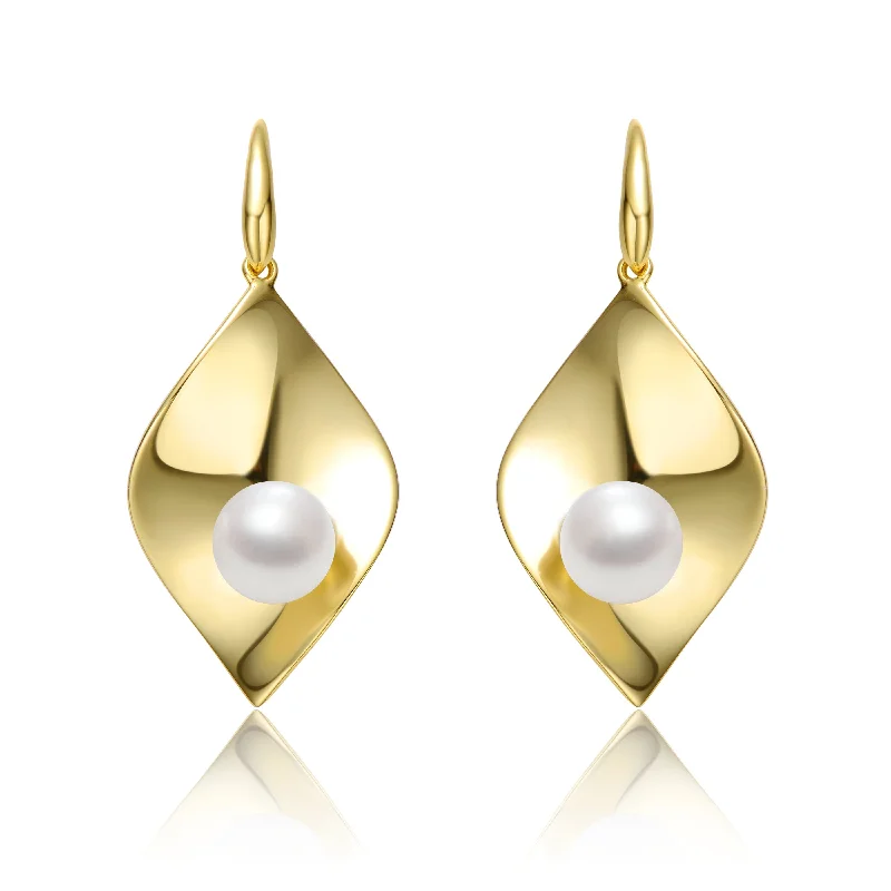 Bright Earrings For Shine-Delphine Golden Leaf Pearl Earrings