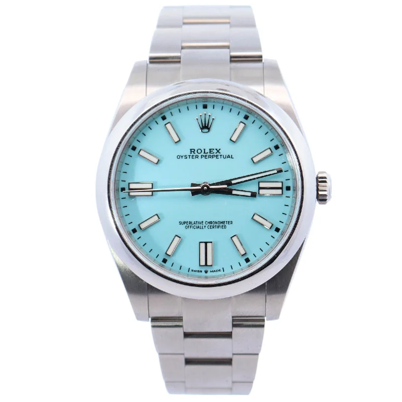 Watches For Rainy Days-Rolex Oyster Perpetual 41mm Tiffany Dial Watch Ref# 124300