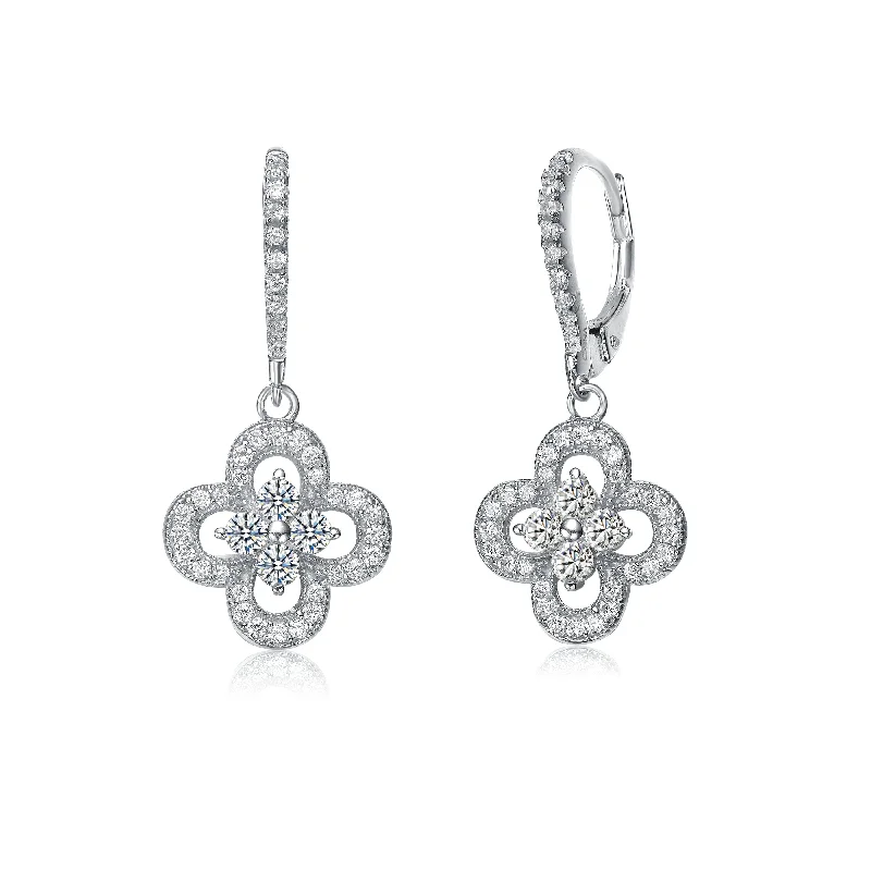 Earrings Wear Feel-Cubic Zirconia Sterling Silver Flower Shape Micro Pave Earrings