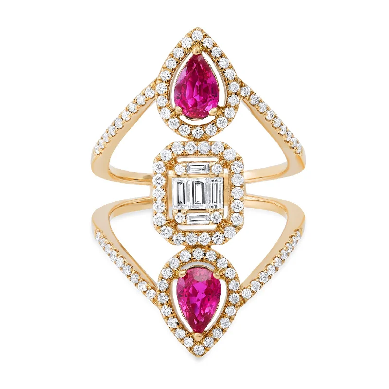 Strong Rings For Daily-Goddess Ruby & Diamond Statement Ring