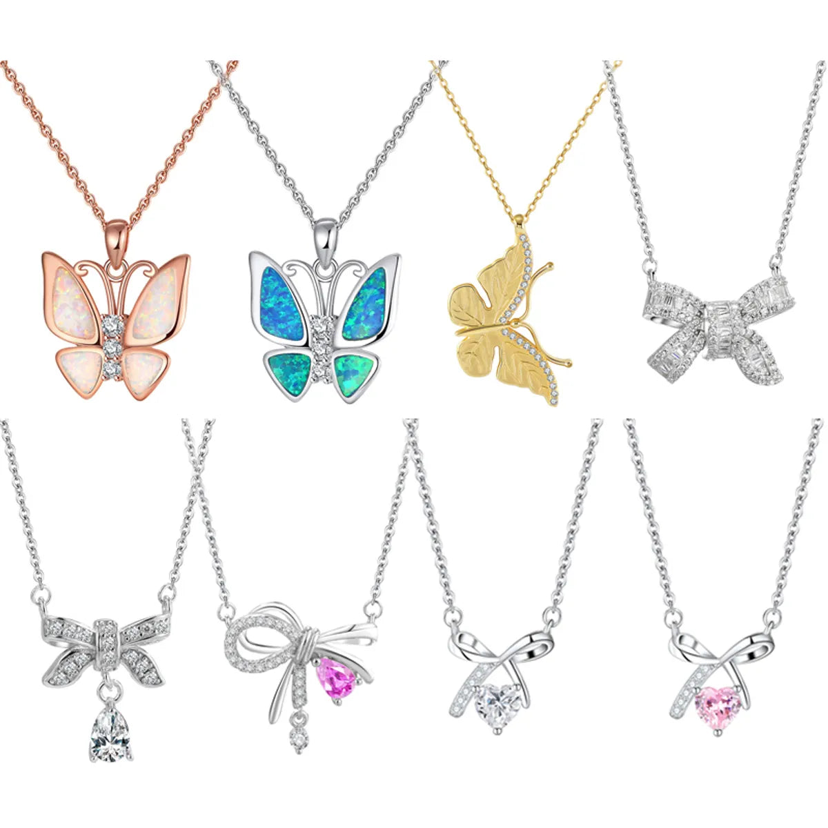 Necklaces For Warm Wear-Elegant Simple Style Butterfly Bow Knot Sterling Silver Plating Inlay Zircon Silver Plated Necklace