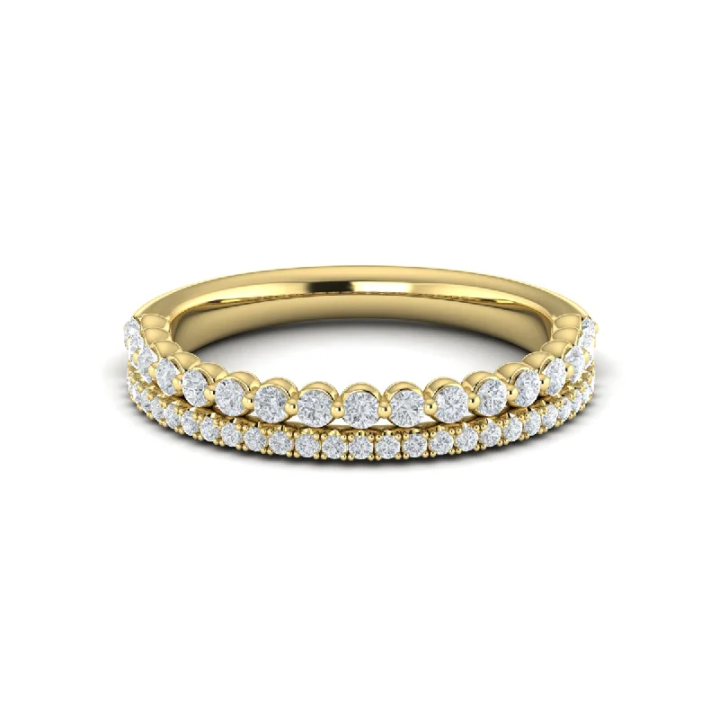 Rings For Beach Glow-Round Diamond Two Row Band in 14K Yellow Gold