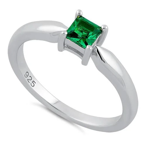 Rings Size Choices-Sterling Silver Square Emerald CZ Ring