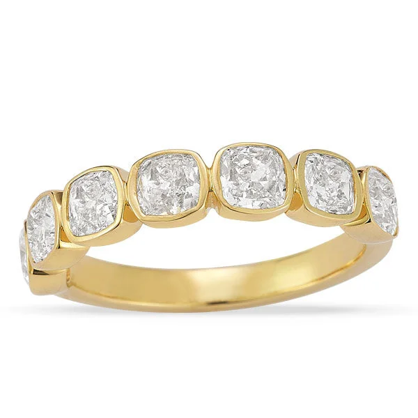 Rings For Bead Sets-Grown Diamond Cushion Bezel Band in 14K Yellow Gold