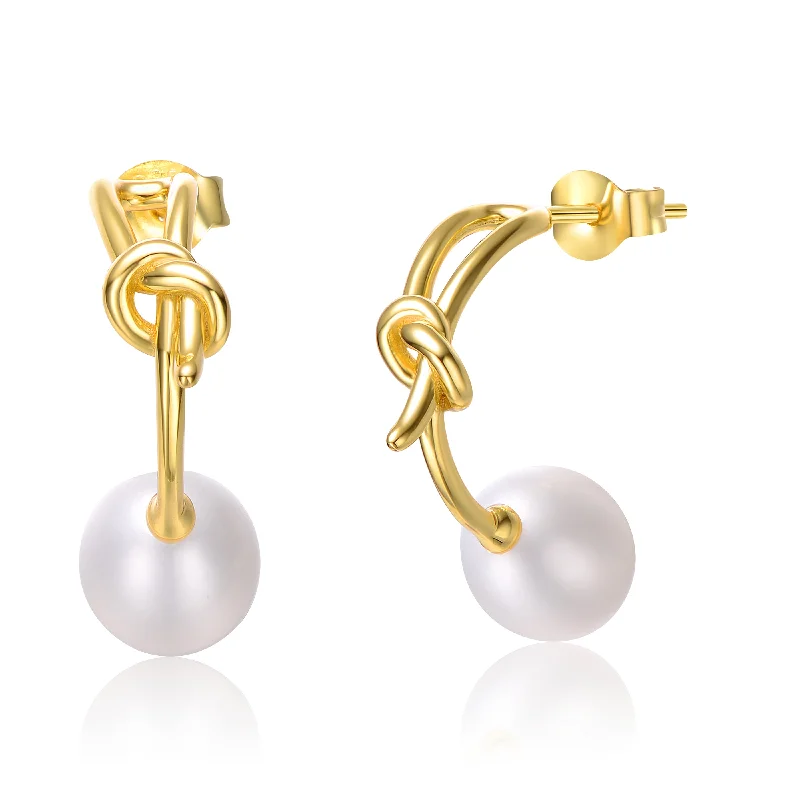 Best Flat Earrings-Delphine Golden Knot Pearl Earrings