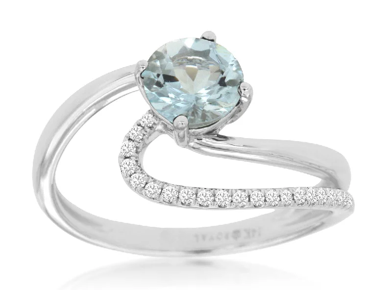 Rings Fit Test-14k White Gold Aquamarine and Diamond Ring