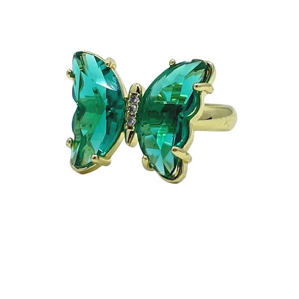 Rings For Rain Glow-Adjustable Glass Butterfly Ring: Emerald (RG5BFLYEM)