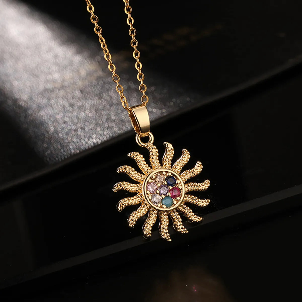 Best Slim Necklaces-Lady Streetwear Sun Copper Plating Inlay Zircon Pendant Necklace