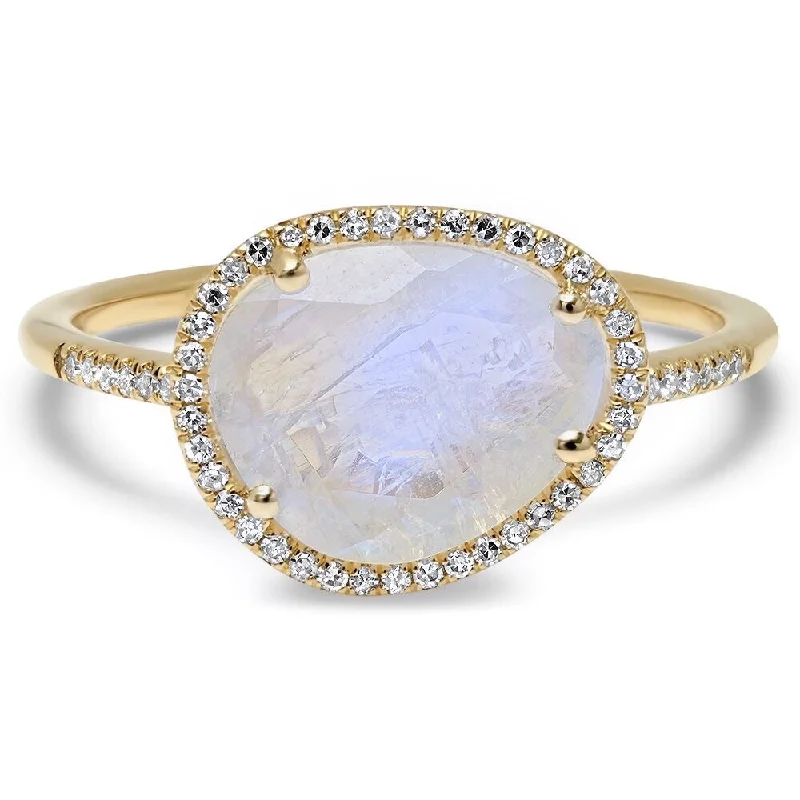 Best Long Rings-Essential Moonstone with Diamond Halo Ring