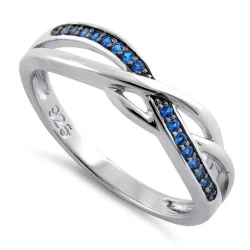 Rings For Crowd Events-Sterling Silver Free Form Blue CZ Ring