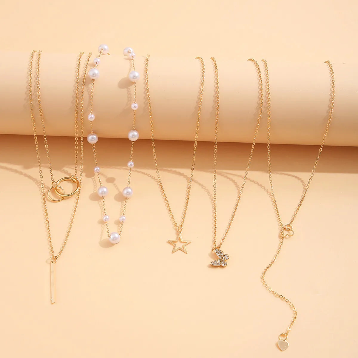 Necklaces For Brunch Looks-Sweet Star Heart Shape Butterfly Imitation Pearl Alloy Tassel Plating Inlay Zircon Necklace