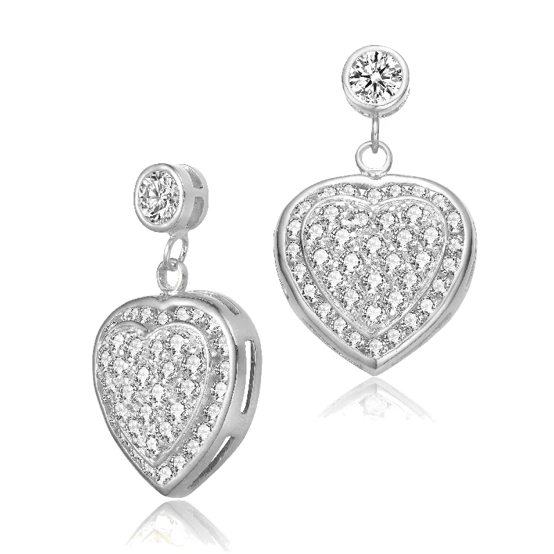 Earrings For Icy Hues-Heart-Shaped Sterling Silver Cubic Zirconia Drop Earrings