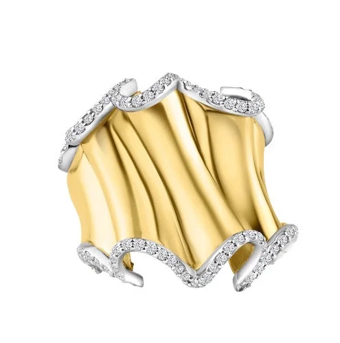 Rings With Hard Fit-Gold & Diamond Statement Wave Ring