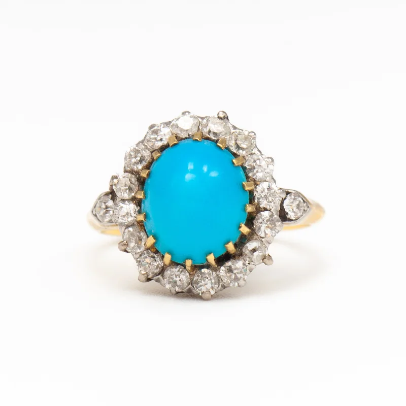 Rings For Cloudy Days-Turquoise Cabochon Cluster Ring c. 1900