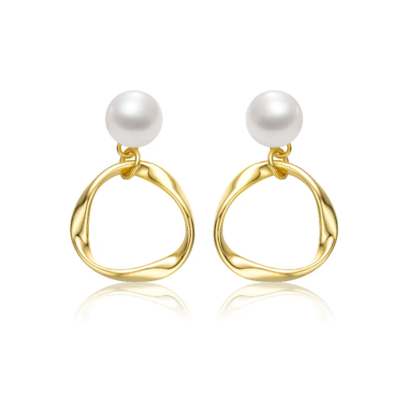 Earrings For Deep Tones-Delphine Circle Ribbon Golden Pearl Earrings