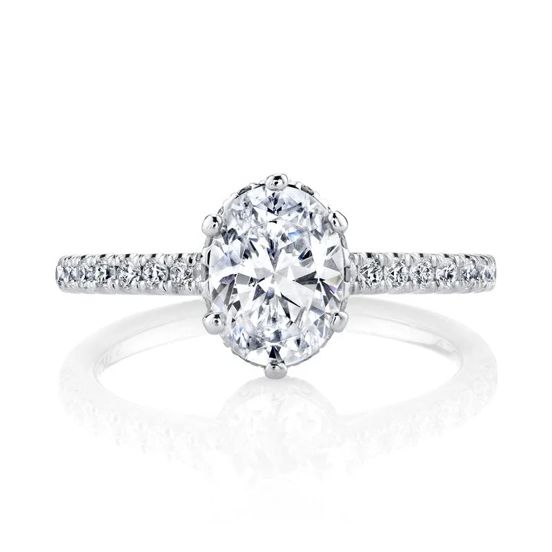 Rings Cost Savings-Solitaire Ring Setting With Diamond Band and Hidden Halo