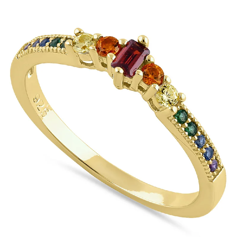 Best Hush Rings-Sterling Silver Yellow Gold Emerald Cut Colorful CZ Ring