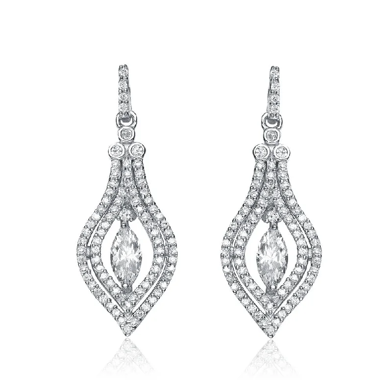 Earrings For Party Days-Cubic Zirconia Sterling Silver Rhodium Plated Micro Pave Teardrop Earrings