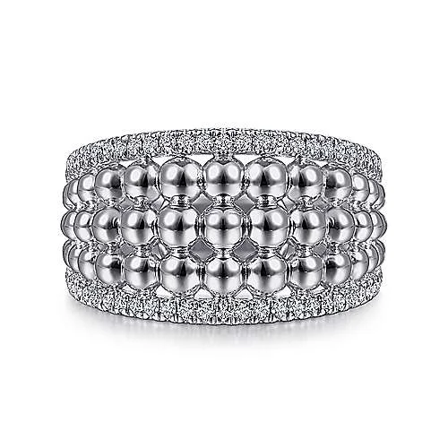 Rings Fit Rating-Bujukan White Sapphire Wide Beaded Ring in Sterling Silver