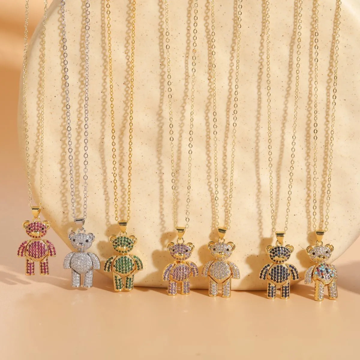 Top Necklaces For Work Hours-Casual Cute Streetwear Little Bear Brass 14k Gold Plated White Gold Plated Zircon Pendant Necklace In Bulk