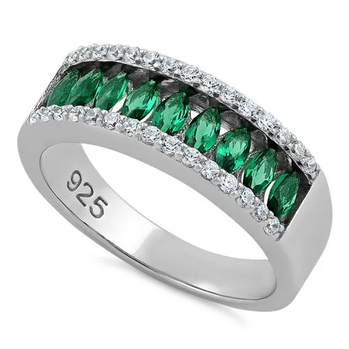 Rings For Cool Bands-Sterling Silver Marquise Emerald CZ Ring