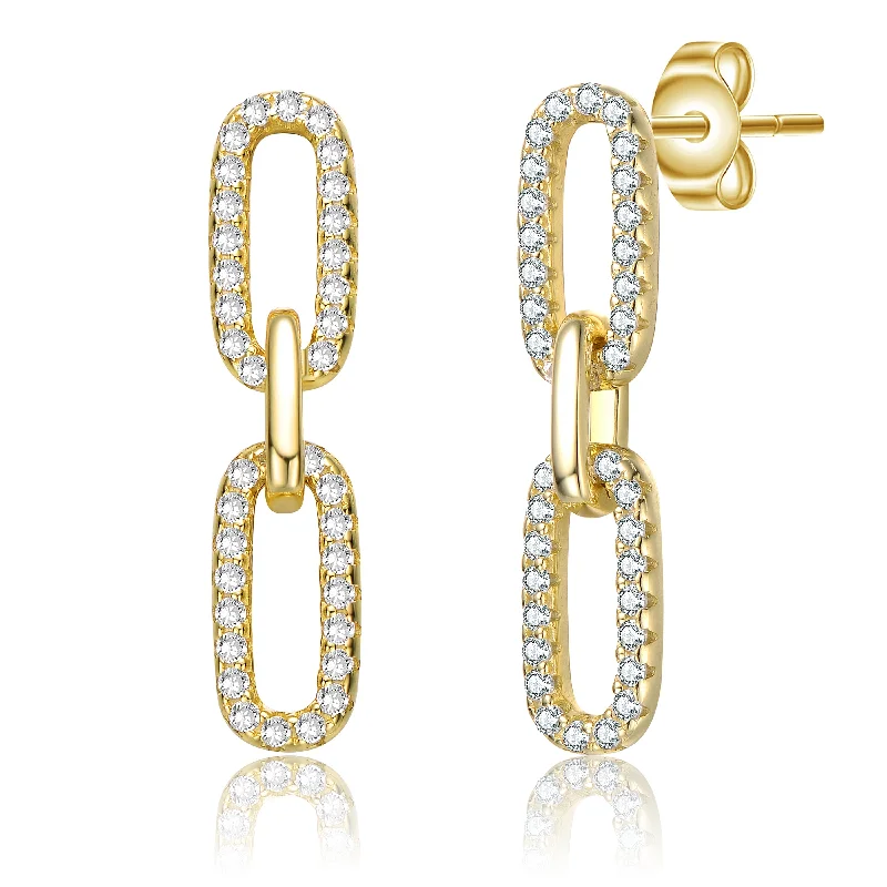 Earrings For Quiet Style-Vilette Triple Link CZ Golden Earrings