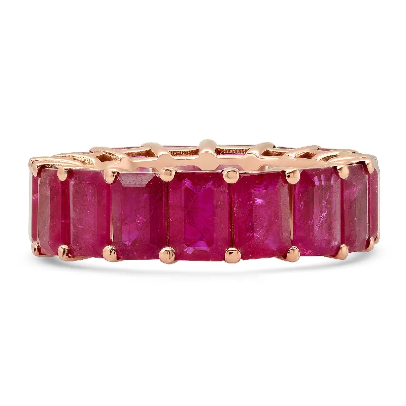 Rings Spark Rating-Jumbo Emerald Cut Ruby Eternity Band Ring